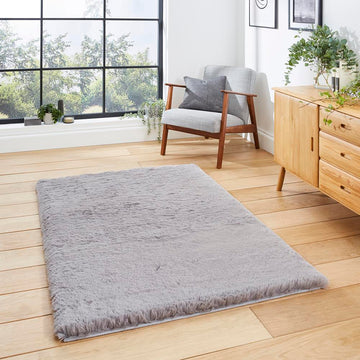 Grey Extra Super Soft Shaggy Luxury Floor Rug 8cm Long Pile